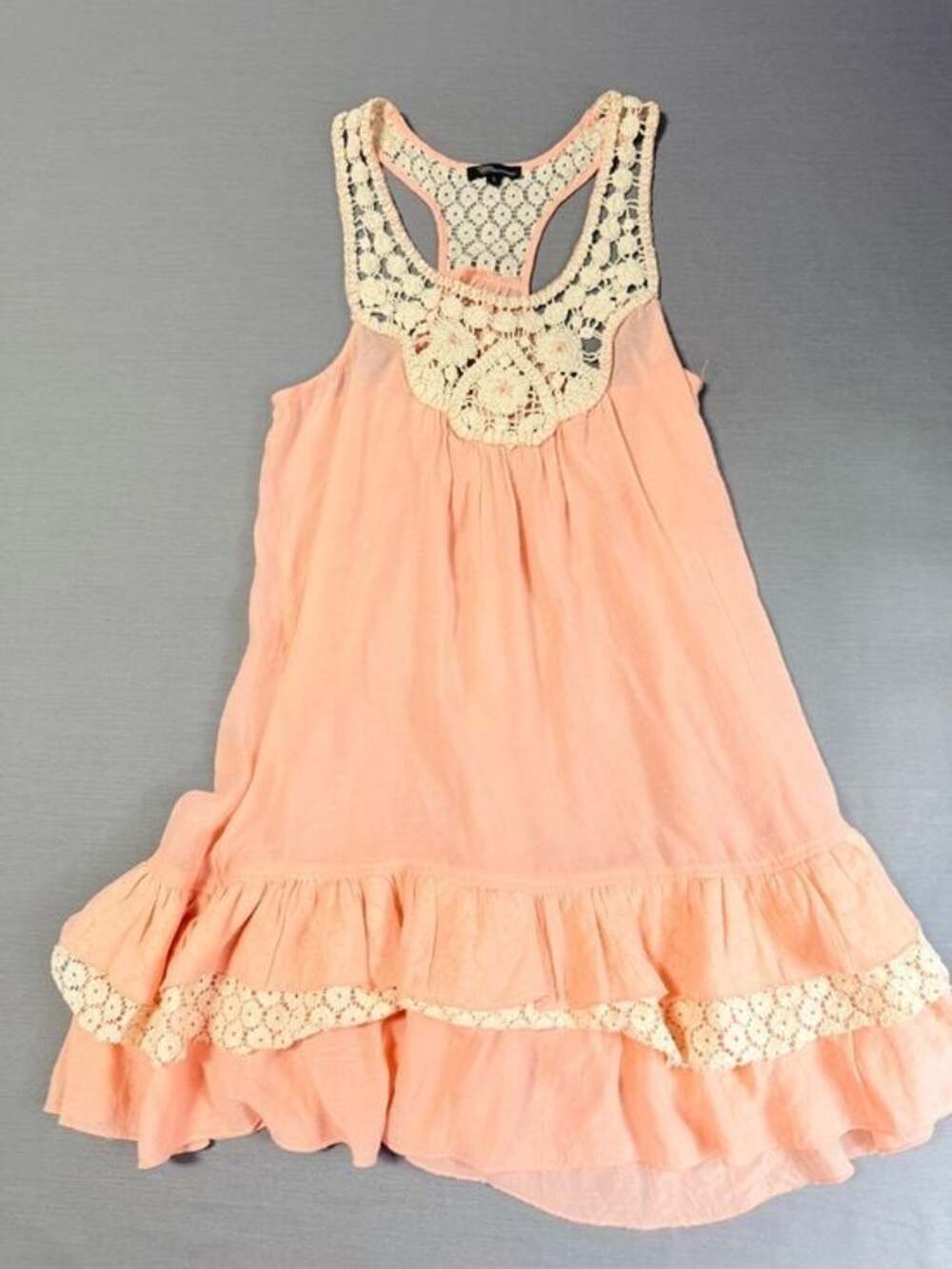 Countess Peach Crochet Lace Racerback Tiered Ruffle Babydoll Dress Size large